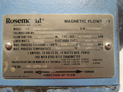 Rosemount 8701TSA015S1G1 1-1/2" Magnetic Flow Tube Flanged Sensor