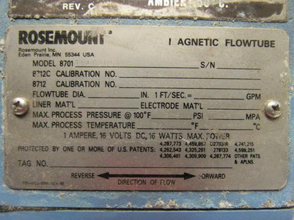Rosemount 8701TNA020S1 2" Magnetic Flow Tube Flanged Sensor