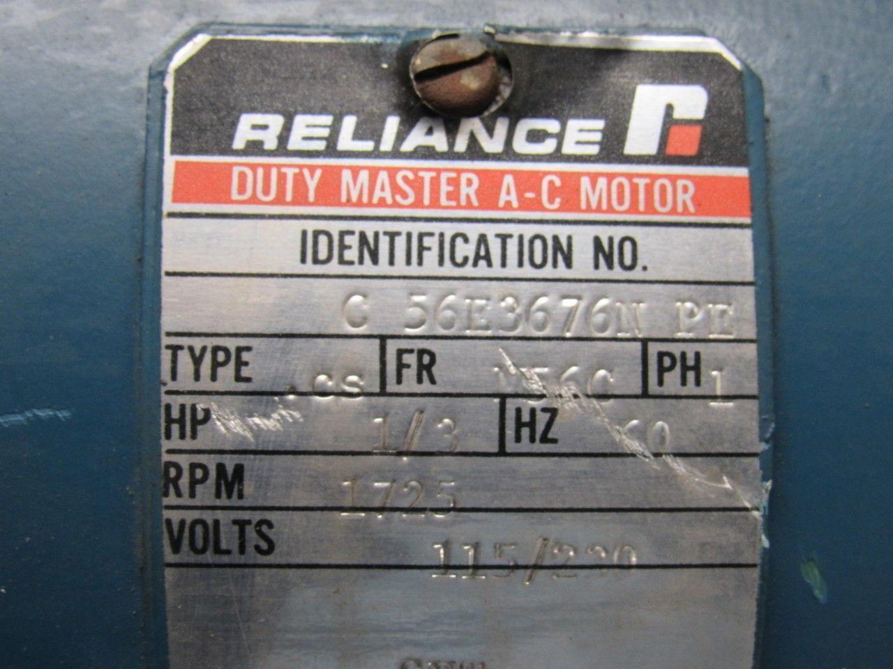 Reliance Electric C56E3676N PE 1/3HP 1PH 115/230V 1725RPM Electric Motor