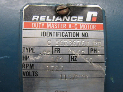 Reliance Electric C56E3676N PE 1/3HP 1PH 115/230V 1725RPM Electric Motor