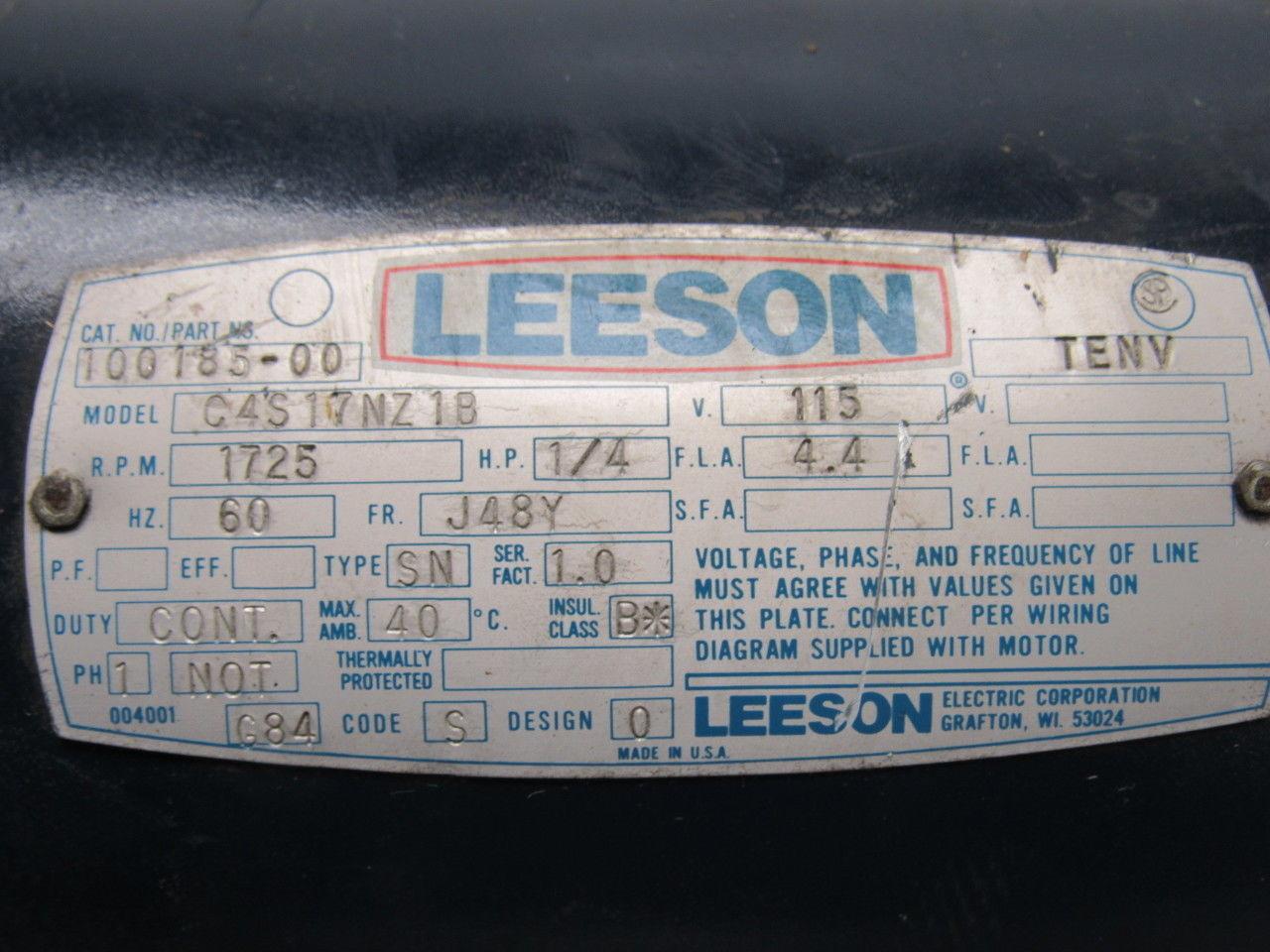 Leeson Electric C4S17NZ1B 1/3HP 1PH 115/230V 1725RPM Electric Motor