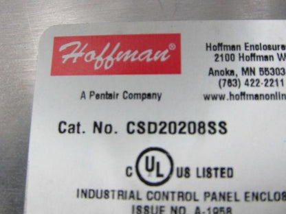 Hoffman CSD20208SS 20x20x8" Stainless Steel Electrical Enclosure W/Backplate