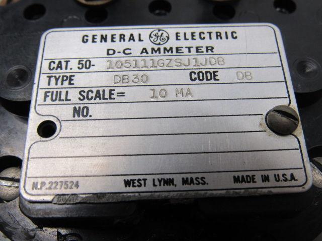 GE General Electric DB-30 105111GZSJ1JDB Panel Meter D-C Ammeter 10 MA 0-600 RPM