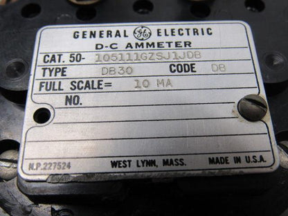 GE General Electric DB-30 105111GZSJ1JDB Panel Meter D-C Ammeter 10 MA 0-600 RPM