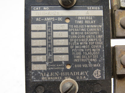 A-B Allen Bradley 810-A22A Series A Inverse Time Relay 162A