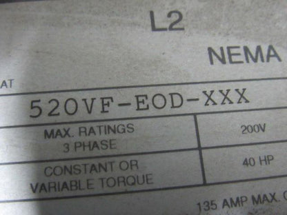 A-B Allen Bradley 520VF-EOD-XXX Series B Two Speed Starter 100HP Size 4