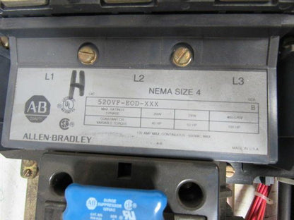 A-B Allen Bradley 520VF-EOD-XXX Series B Two Speed Starter 100HP Size 4