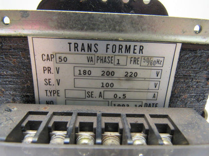 Transformer 50VA 180-200-220V Primary 100V Secondary 1PH 50/60Hz