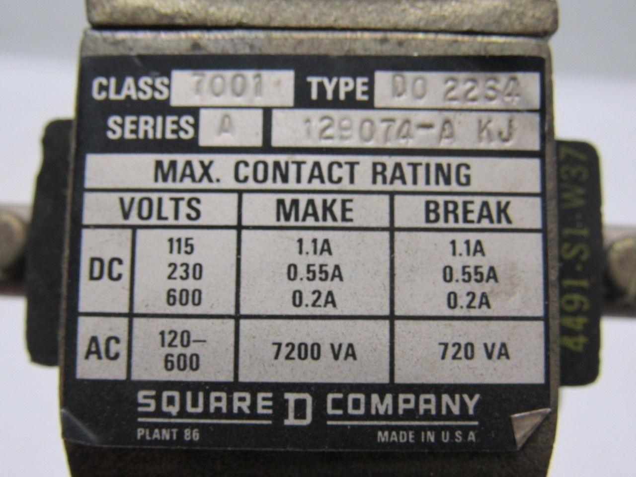 Square D D022 - S4 Class 7001 Series A Pilot Duty Relay 600 V
