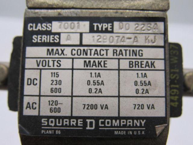 Square D D022 - S4 Class 7001 Series A Pilot Duty Relay 600 V