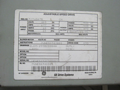 GE 7VNES030CD05 500HP Adjustable Speed AC Drive System In Cabinet 500V 830A