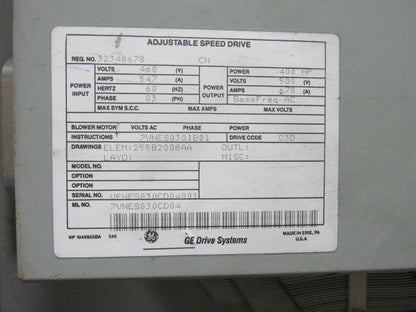 GE 7VNES030CDO4 400HP Adjustable Speed AC Drive System In Cabinet 500V 670A