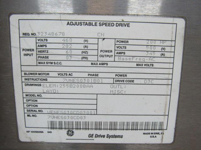 GE 7VES030CD03 200HP Adjustable Speed AC Drive System In Cabinet 500V 345A