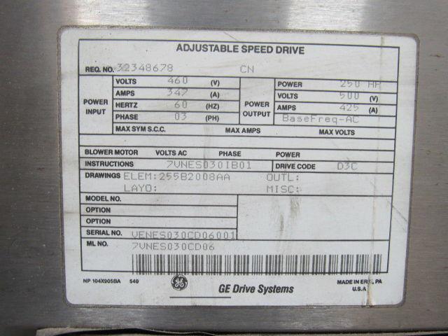 GE 7VNES030CD06 250HP Adjustable Speed AC Drive System In Cabinet 500V 425A