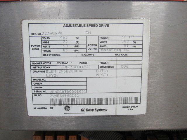 GE 7VNES030CDO1 50HP Adjustable Speed AC Drive System In Cabinet 500V 127A