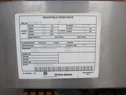 GE 7VNES030CDO1 50HP Adjustable Speed AC Drive System In Cabinet 500V 127A