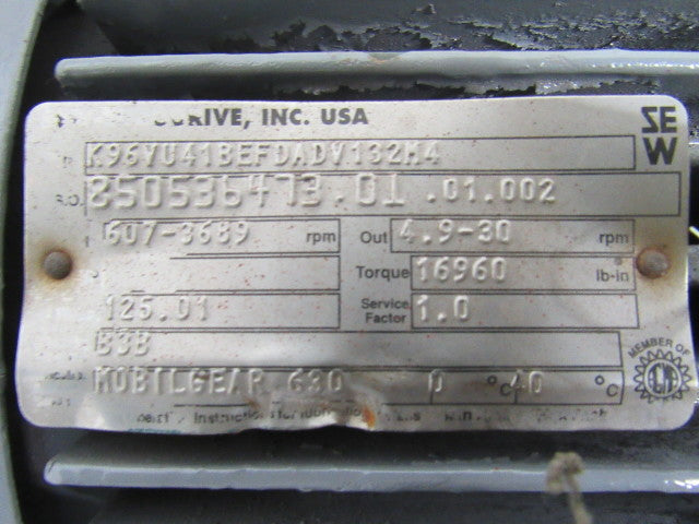 SEW-EURODRIVE K96VU41BEFDADV132M4 Variable Speed Drive 4.9-30RPM 460V 3ph