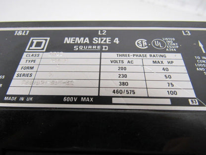 square d ES31091-507-52 Reversing Starter Size 4  100Hp 120V Coil