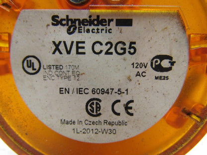 Schneider Electric XVE C2G5 LED Amber Stack Beacon Light Assembly 120V