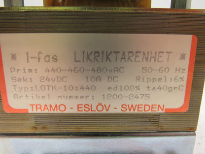 Tramo Type LOTK-10:440 Transformer Pri 440-440-460-480V Sec 24VDC 10VDC 50/60HZ