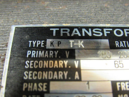 Kowa Type KP T-K 1.5KVA Trans Former Pri 100-180-220V Sec.65-100V 1ph