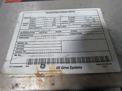 GE General Electric 7VRCK001CD03 Adjustable Speed Drive 15Hp 240V 55A