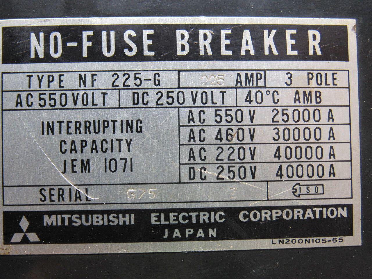 Mitsubishi Electric NF225-G 225 Amp 3 Pole Circuit Breaker W/Auxiliary Switch