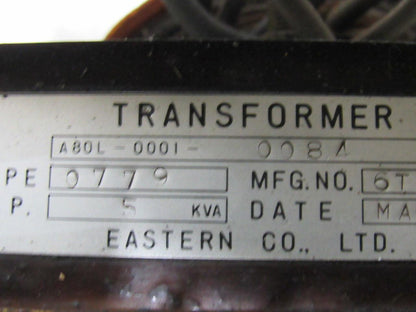 Eastern Co. A80L-0001-0084 5KVA Transformer Pri 190-230/275V Sec.18-60-90-120V