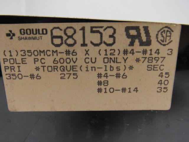 Gould 68153 Power Distribution Block 3 Pole 600V