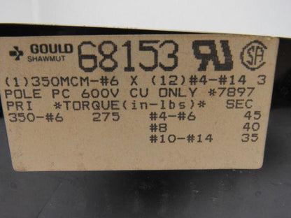 Gould 68153 Power Distribution Block 3 Pole 600V