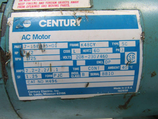Crane Deming 4358 Centrifugal Pump 1.5"x 1"NPT 1/2Hp 230/460V 3PH K48CY Motor