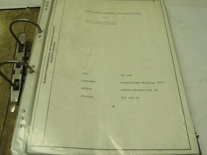 Albert Frankenthal Folder Superstructure Spare Parts Catalogue & Assembly Hints