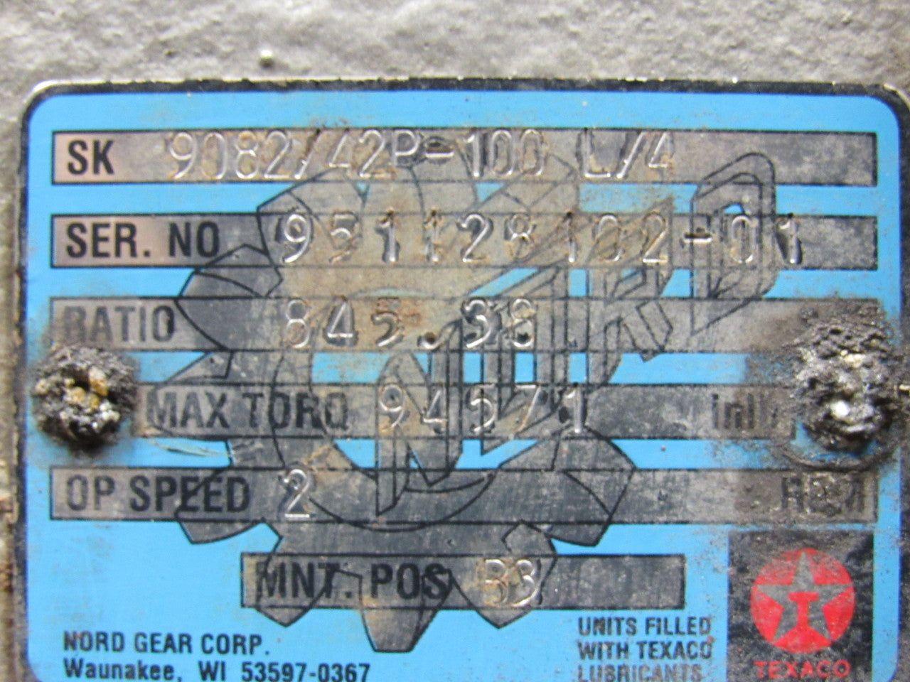 Nord SK9082/42P-100L/4 High Torque Gear Box Speed Reducer 845.38:1 Ratio