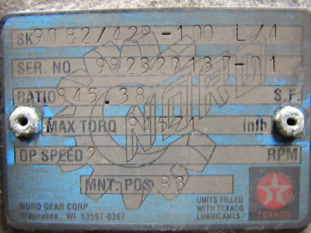 Nord SK9082/42P-100L/4 High Torque Gear Box Speed Reducer 845.38:1 Ratio