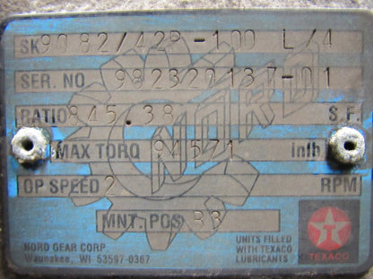 Nord SK9082/42P-100L/4 High Torque Gear Box Speed Reducer 845.38:1 Ratio