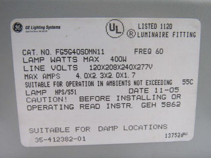 GE General Electric FG5G40S0MN11 400W Luminaire Lighting Ballast HPS 120-277V