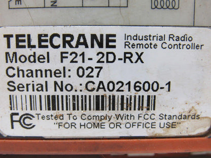 Telecrane F21-2X-RX Industrial Radio Wireless Remote Crane Controller Receiver