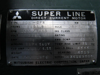 MITSUBISHI/ MAZAK SUPERLINE SDN-CFA DC Motor 1150/3450RPM 15/22 Kw Mazak M-5