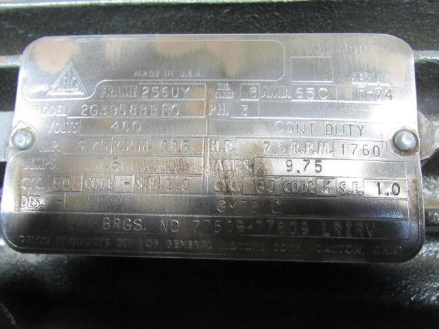 DELCO STEARNS 2G3958BBRQ 3-3/4 & 7-1/2 HP 2 Speed Electric Motor 885&1760RPM