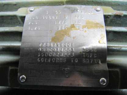 WESTINGHOUSE 7-1/2 / 3-3/4HP LIFELINE T 2 Speed Electric Motor 880/1770RPM 256U