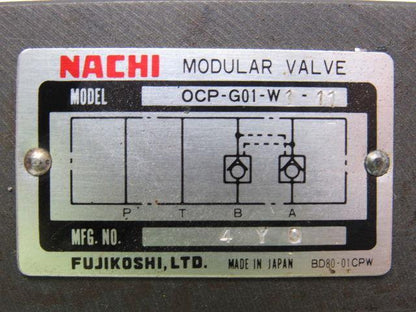Nachi OCP-G01-W1-11 Pilot Operated Check Modular Valve Hydraulic