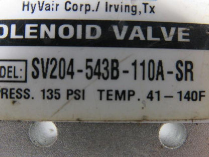 Hyvair SV204-543B-110A-SR Pneumatic Air Valve 110 VAC Solenoid 1/2" Ports