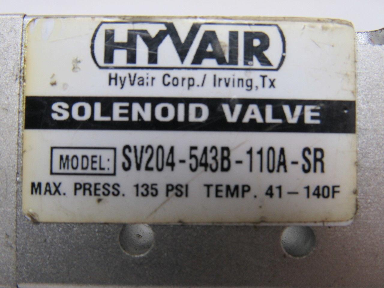 Hyvair SV204-543B-110A-SR Pneumatic Air Valve 110 VAC Solenoid 1/2" Ports
