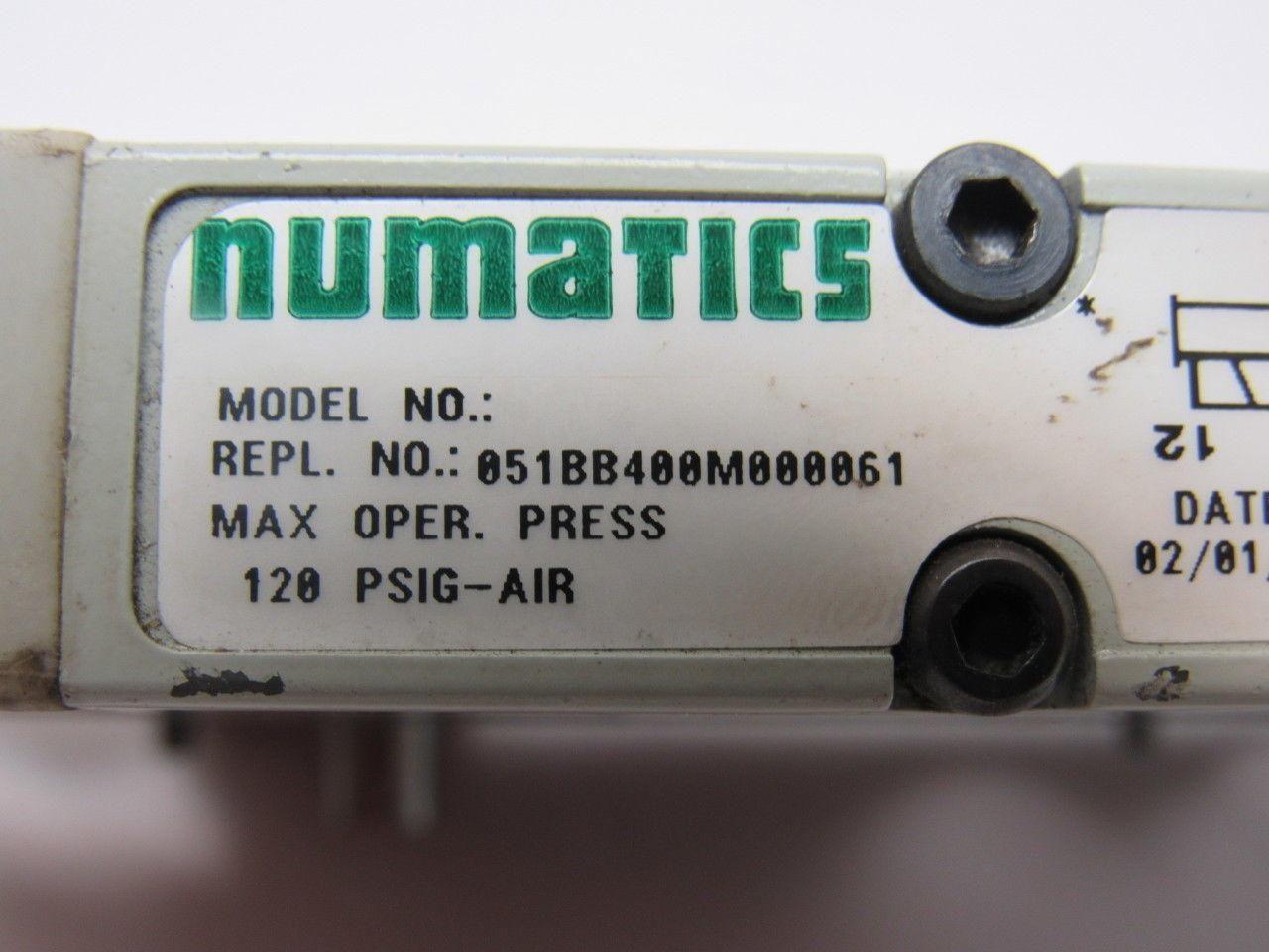 Numatics 051BB400M000061 Pneumatic Air Solenoid Valve 24 VDC W/Manifold Base