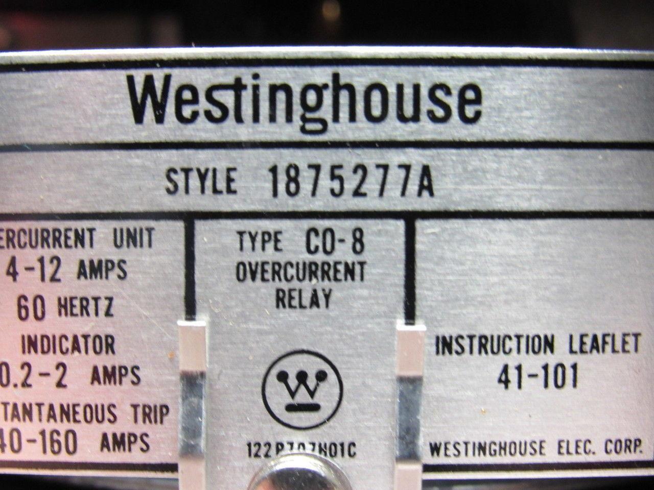 Westinghouse Style 1875277A Type C0-8 Over Load Relay Instantaneous 40-160A