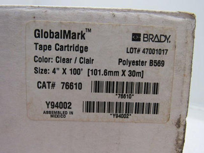 Brady 76610 Label Tape Cartridge Clear 100' L 4" W