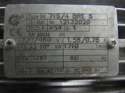 Nord Drive Systems 1282AFB-71S/4 BRE5 46.19:1 Ratio 1/3Hp Gear Speed Reducer