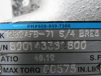 Nord Drive Systems 1282AFB-71S/4 BRE5 46.19:1 Ratio 1/3Hp Gear Speed Reducer