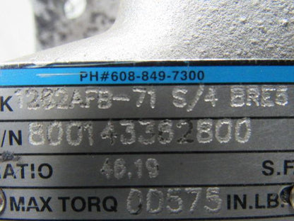 Nord Drive Systems 1282AFB-71S/4 BRE5 46.19:1 Ratio 1/3Hp Gear Speed Reducer