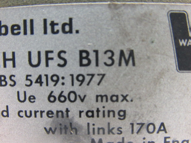 Hubbell USF-B13M 125A Ui 1000V Ue 660V Fused Disconnect W/Door Handle